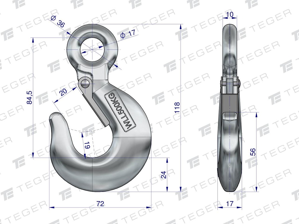 GANCHO C/SEGURO TEGER 500kg