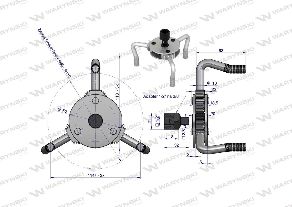 LLAVE SACAR FILTRO 3 PATAS WARYNSKI