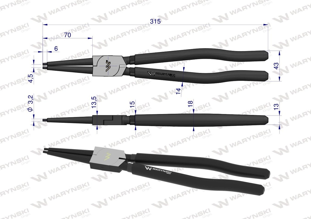 PINZA P/SEGURO INT.RECTA 300MM WARYNSK
