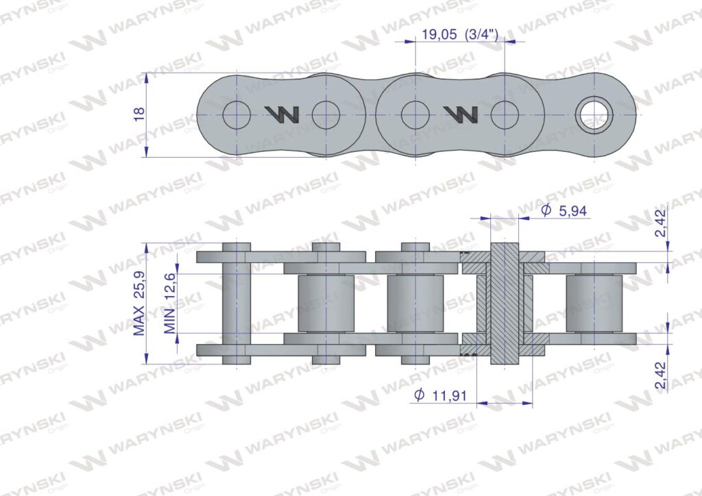 3/4 ASA60 CADENA SIMPLE WARYNSKI 2.5MT