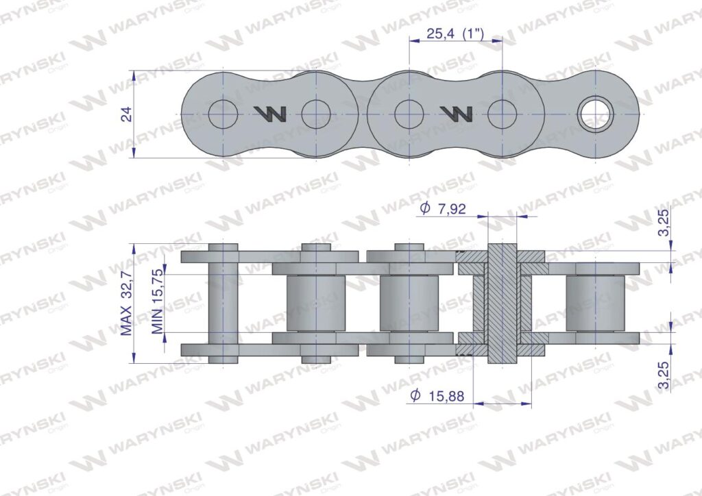1" ASA80 CADENA SIMPLE WARYNSKI 2.5MTS
